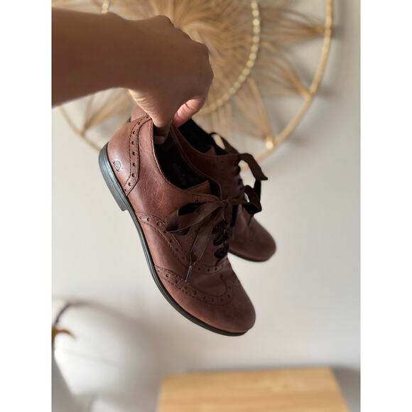 Womens Born Kika Brown Leather Oxford Flats Brogue Velvet Laces Sz 8 - Picture 2 of 10
